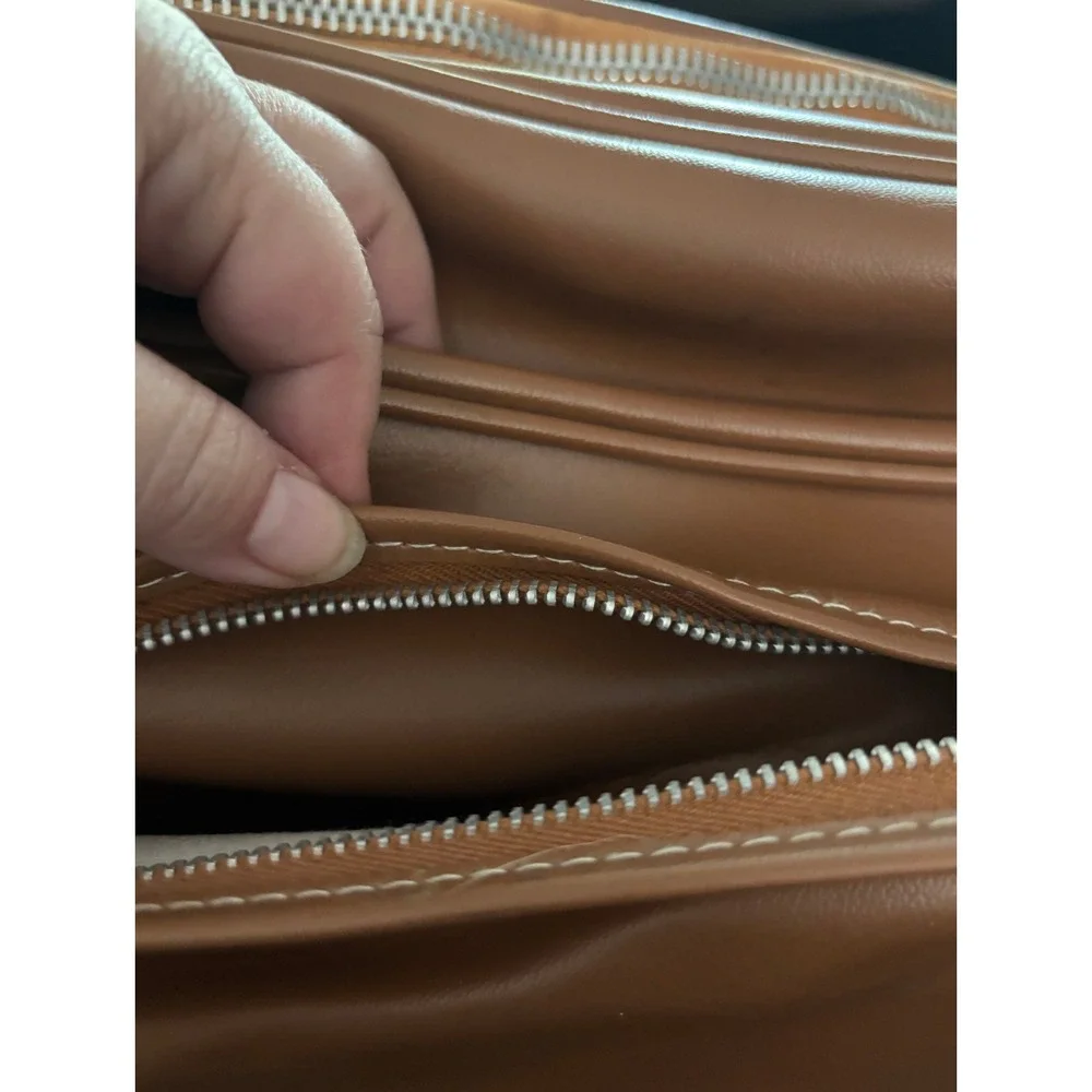 Vintage Tan Faux Leather Travel‎ Bag Set Lot of 3 YKK Zippers Retro Luggage READ